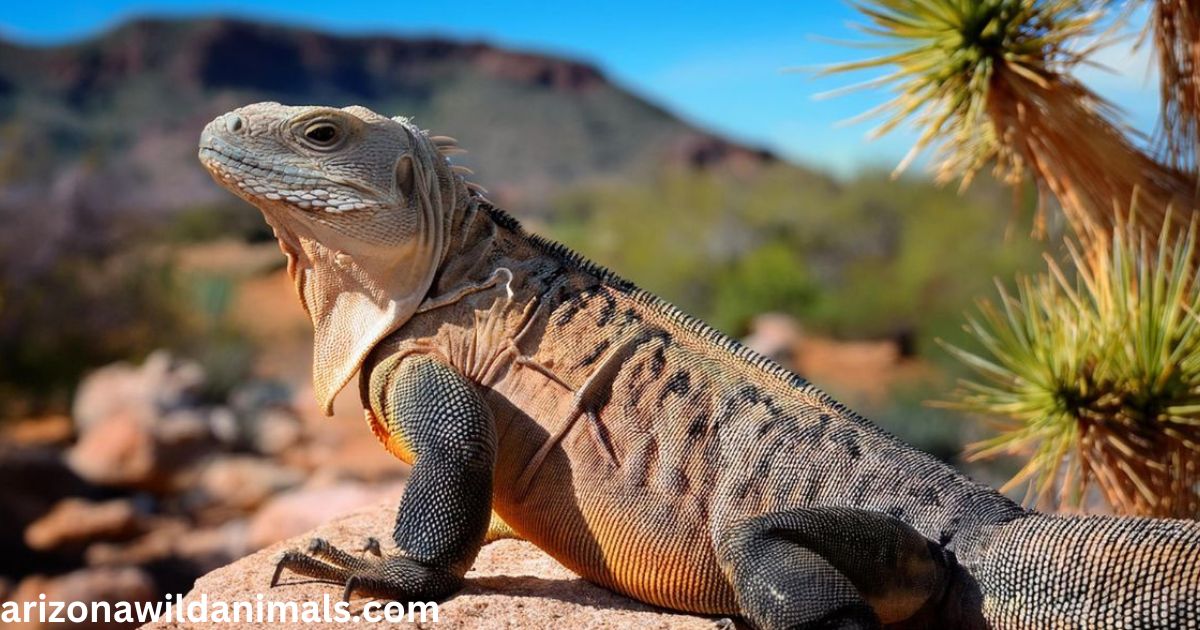 Desert Iguana basking on a sun-warmed rock in the Arizona desert, blending with its sandy surroundings.