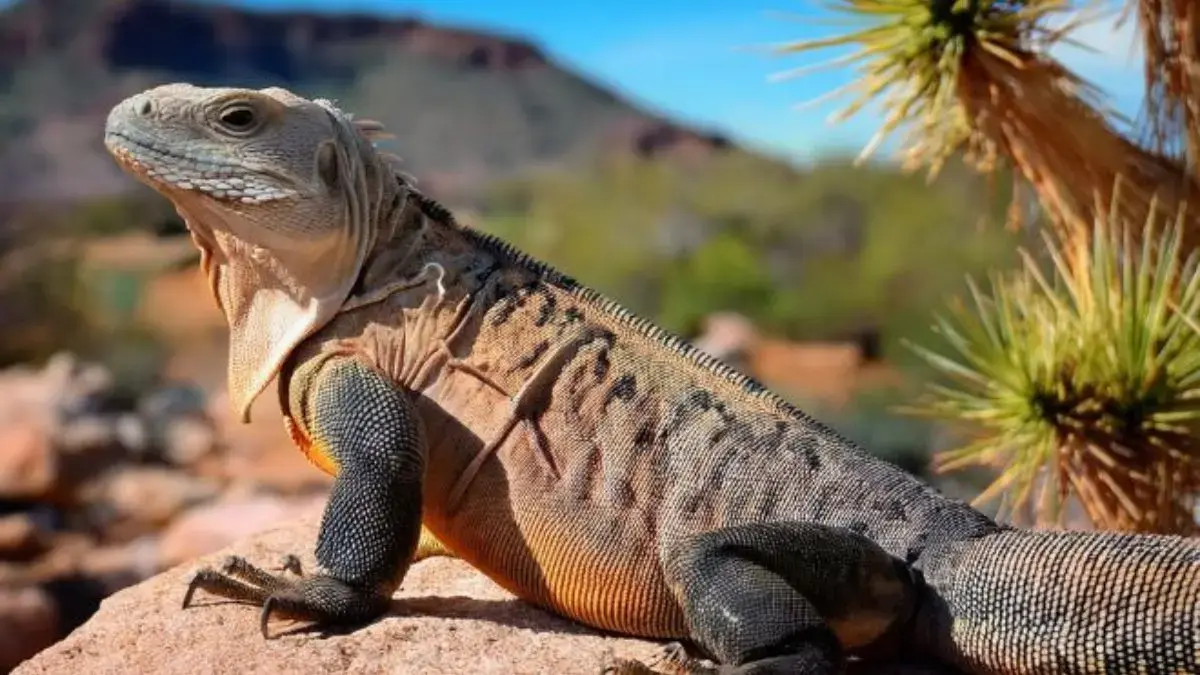 Desert Iguana basking on a sun-warmed rock in the Arizona desert, blending with its sandy surroundings.