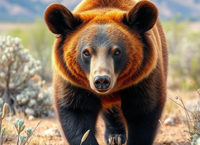 Cinnamon-coloured Arizona black bear adapted to desert terrain.
