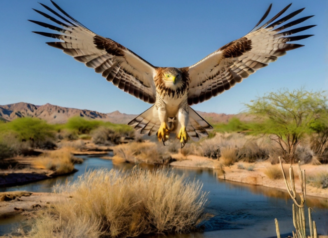Ferruginous Hawk flying over Sulphur Springs Valley in Arizona.