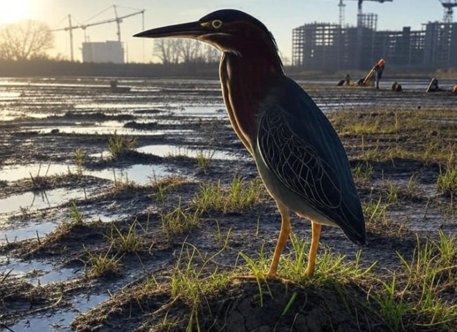 Green Heron near a drying wetland affected by Arizona development
