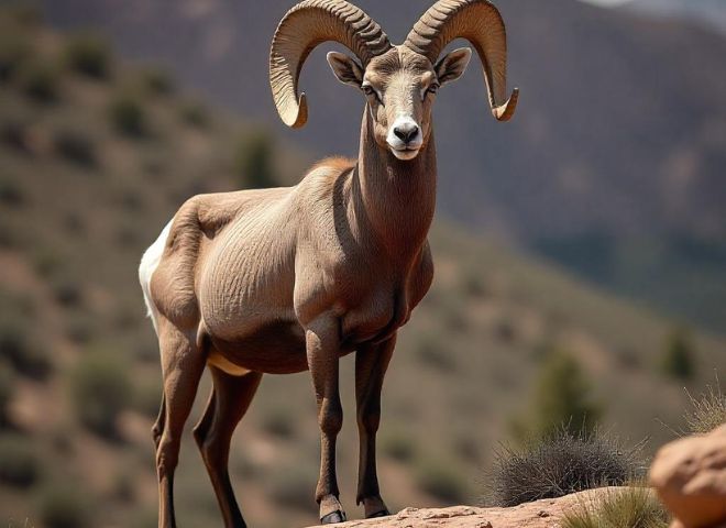 Arizona's Desert Bighorn Sheep standing on rocky Arizona cliff.