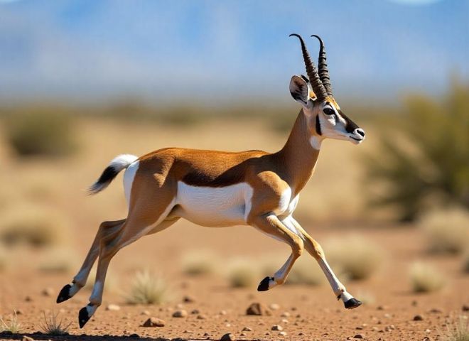 Arizona's Fast Sonoran Pronghorn running through Arizona desert.